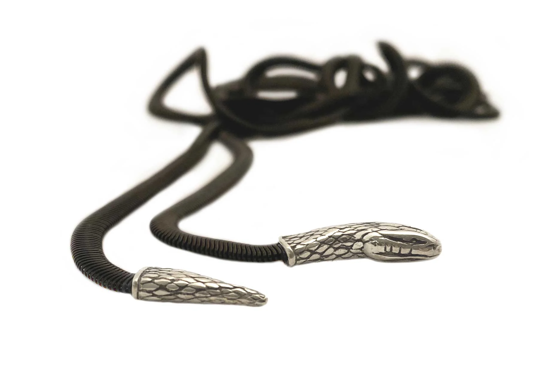 Snake Lariat Necklace in silver & black - Image 2