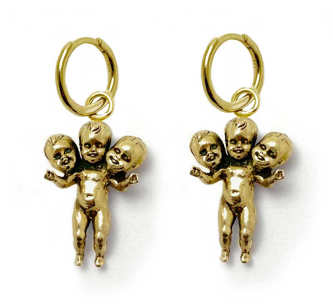 Three Headed Baby Hoop Earrings Large - Image 7